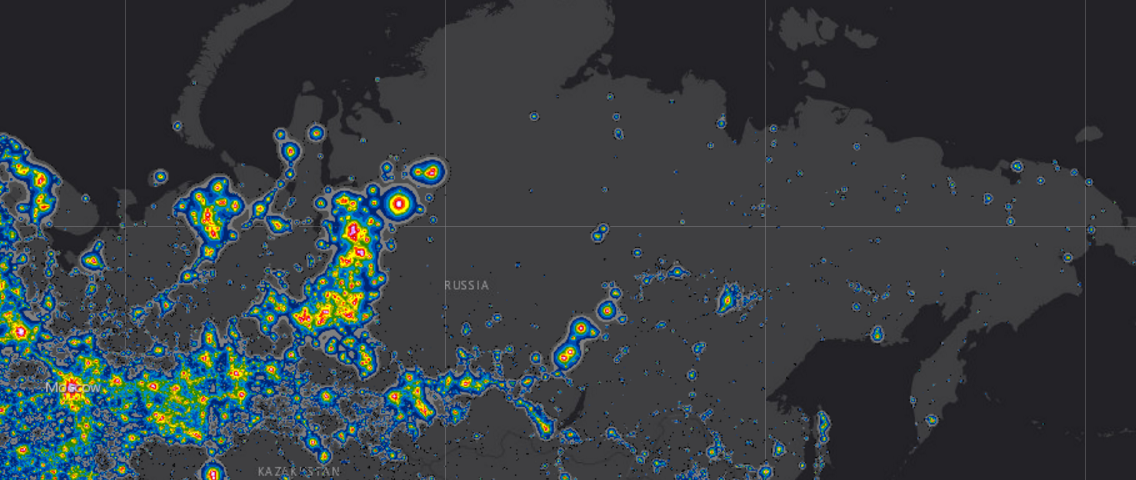 Карта яркости городов