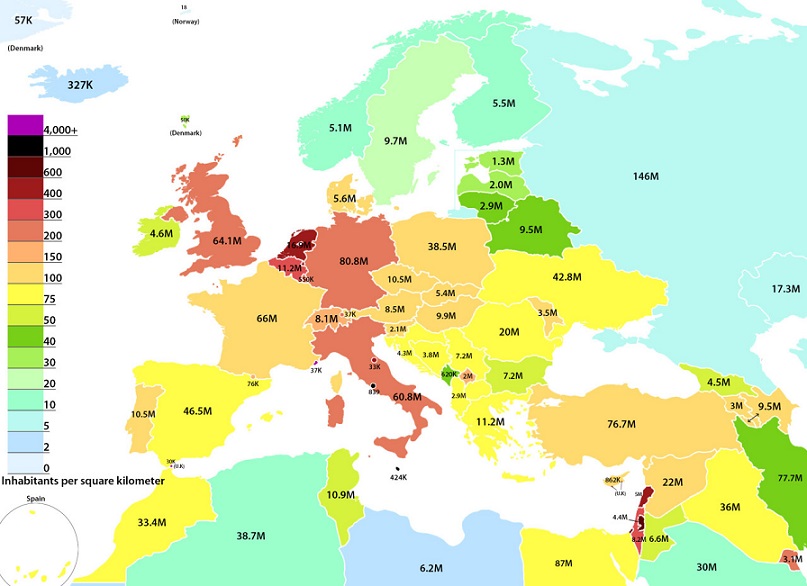 Карта населения Европы