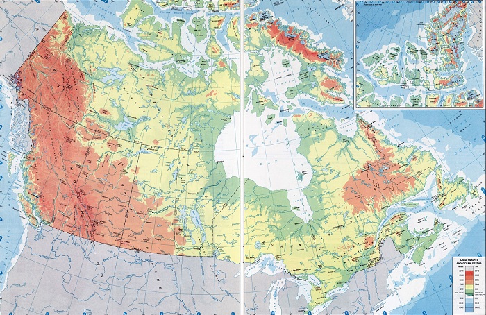 Карта рельефа канады