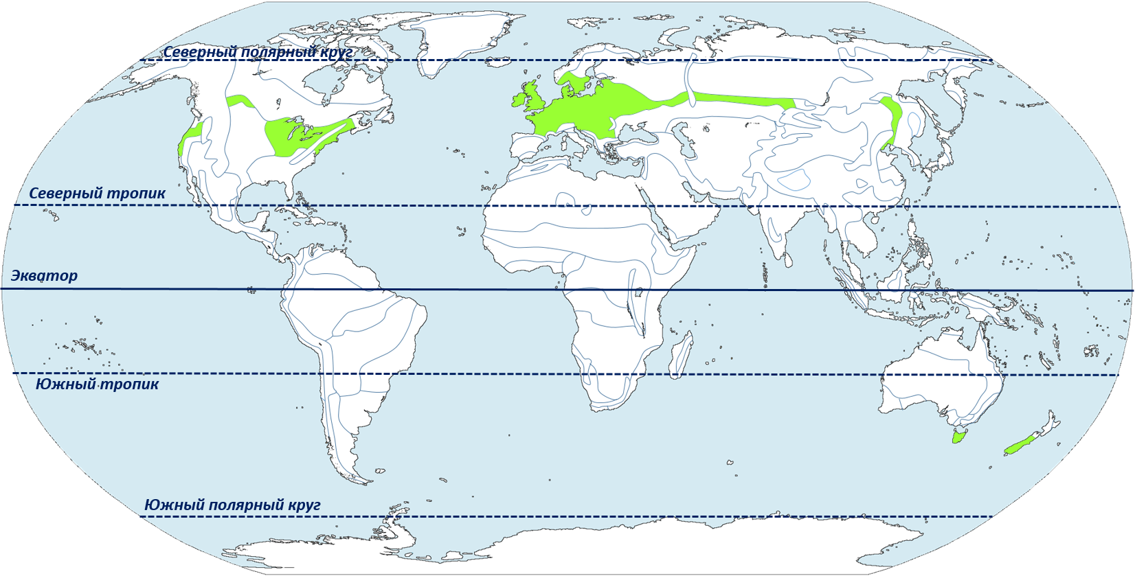 Тропики на физической карте полушарий. Южный Тропик и Южный Полярный круг.