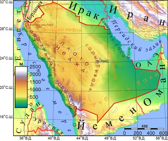 Аравийская пустыня на карте