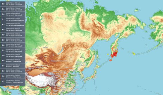Карта землетрясений на Камчатке