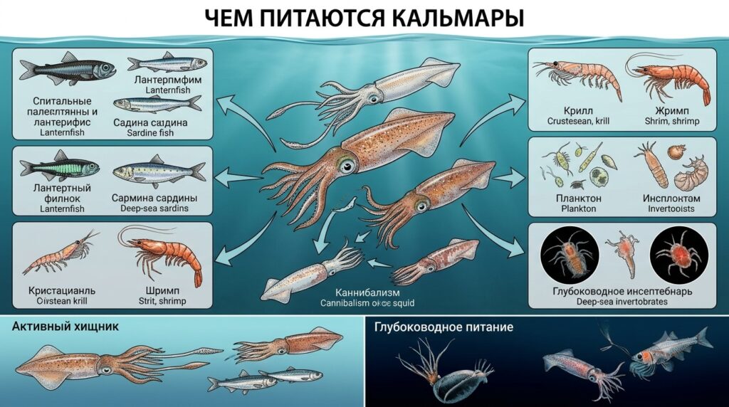 чем питаются кальмары